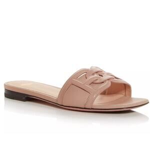 Bally Peoni Flat Leather Embossed Slide Sandals Blush Beige 6.5